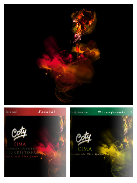 ilustración y aplicación en packaging para la marca cafetera Coty